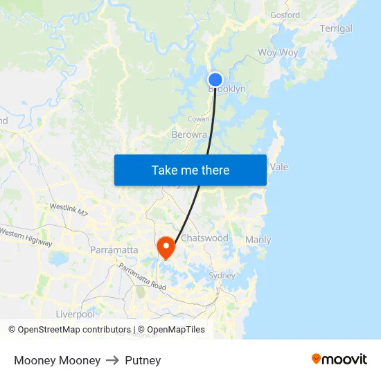 Mooney Mooney to Putney map