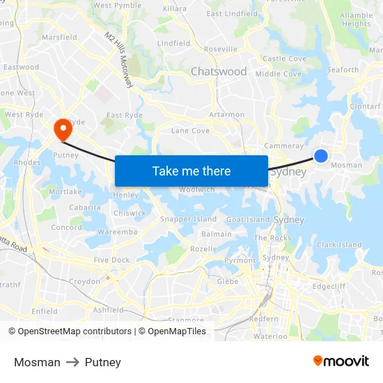 Mosman to Putney map