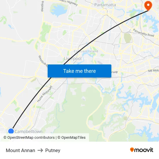 Mount Annan to Putney map