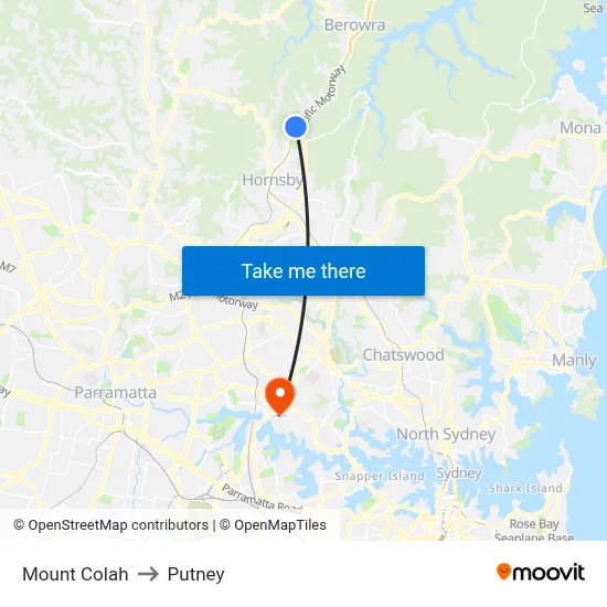 Mount Colah to Putney map