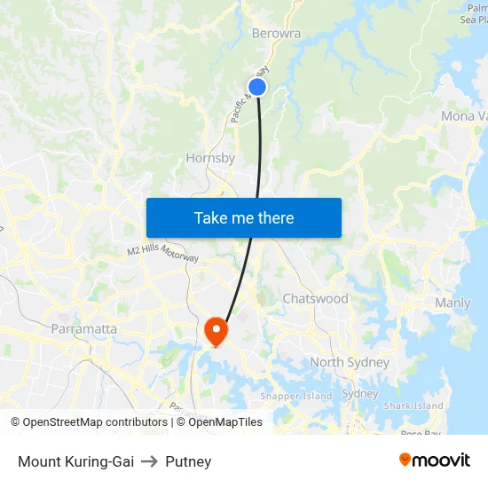 Mount Kuring-Gai to Putney map