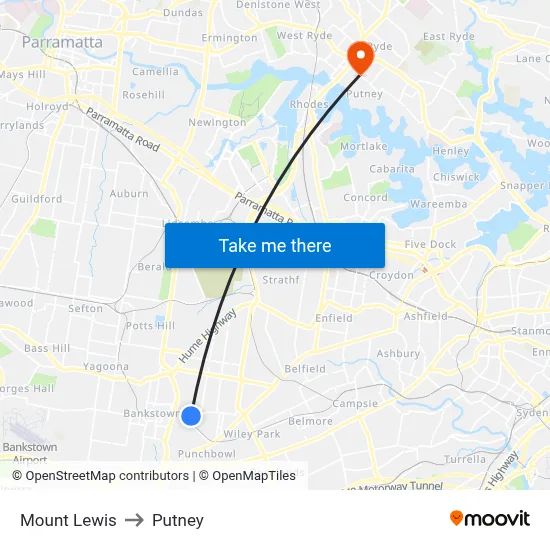 Mount Lewis to Putney map