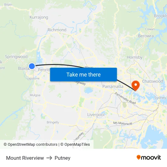 Mount Riverview to Putney map