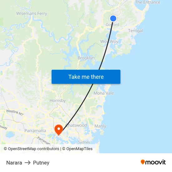 Narara to Putney map