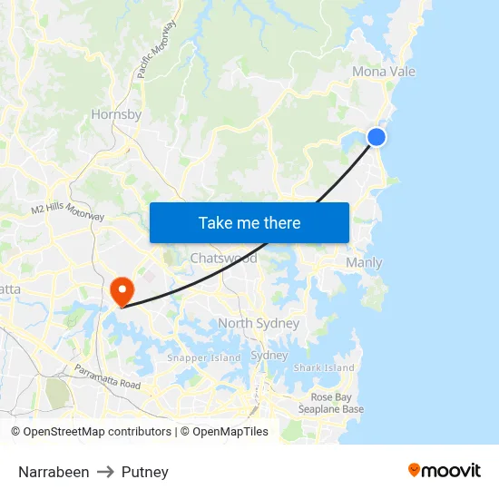 Narrabeen to Putney map