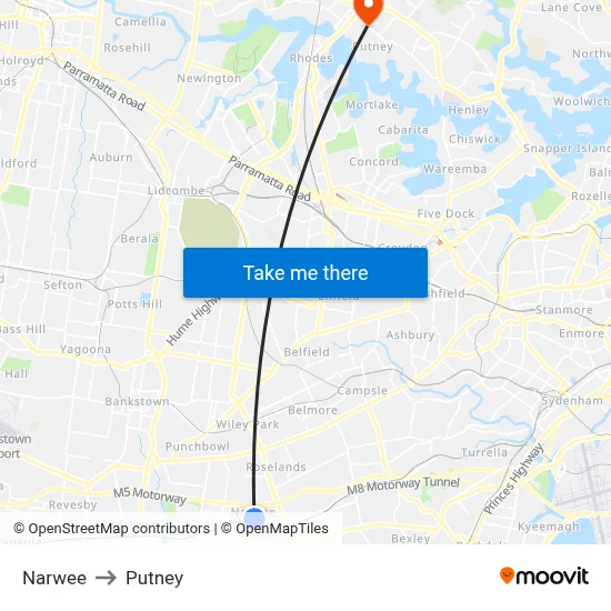 Narwee to Putney map