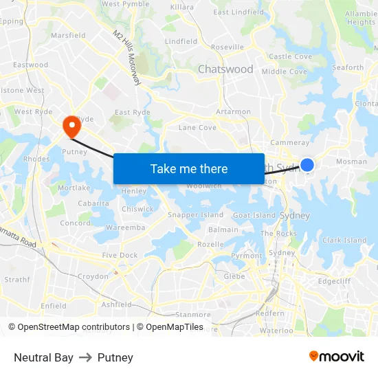Neutral Bay to Putney map