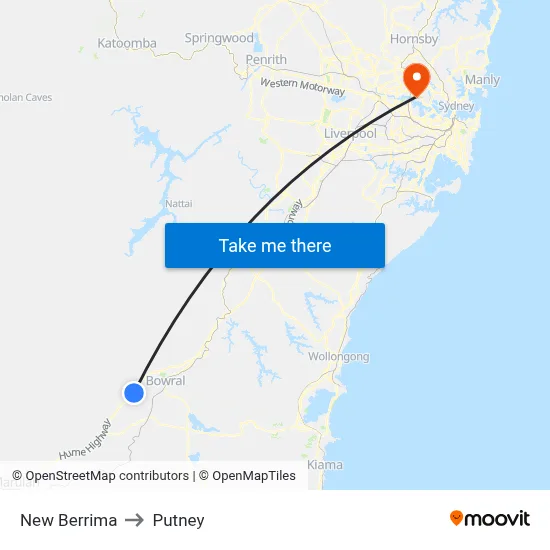 New Berrima to Putney map