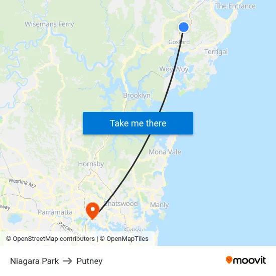 Niagara Park to Putney map