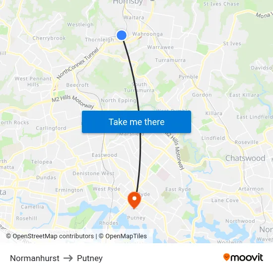 Normanhurst to Putney map