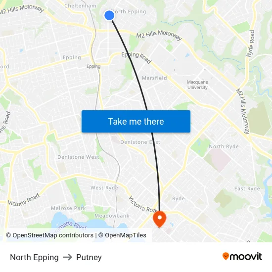 North Epping to Putney map