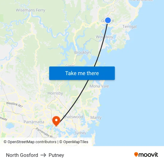 North Gosford to Putney map