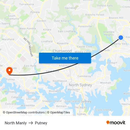 North Manly to Putney map