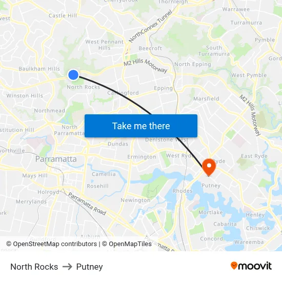 North Rocks to Putney map