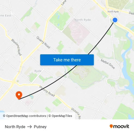 North Ryde to Putney map