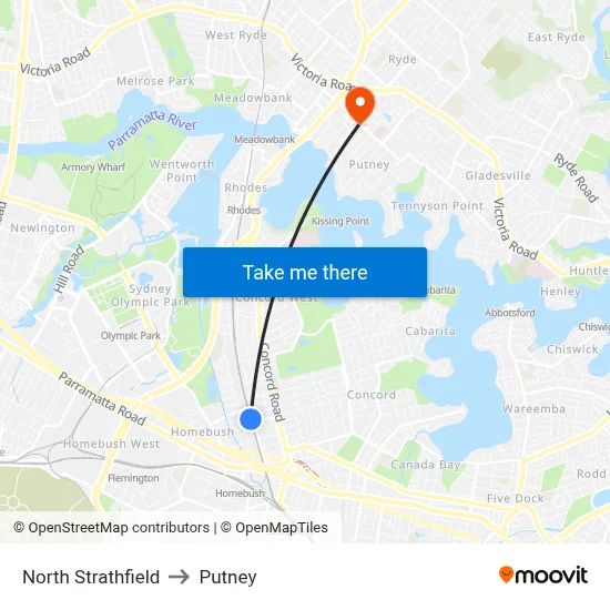 North Strathfield to Putney map
