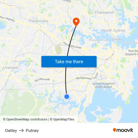 Oatley to Putney map