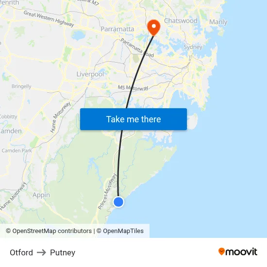 Otford to Putney map