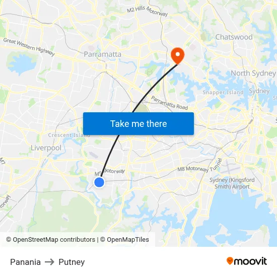 Panania to Putney map
