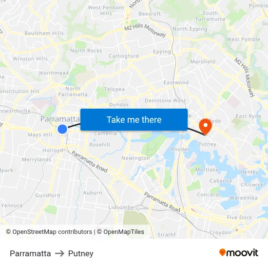 Parramatta to Putney map