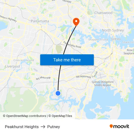 Peakhurst Heights to Putney map