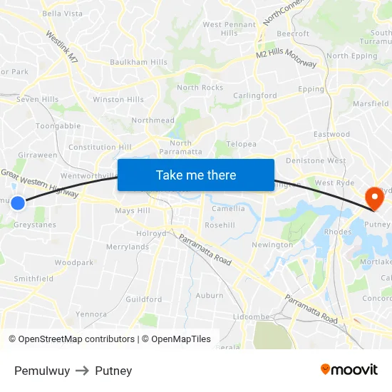 Pemulwuy to Putney map
