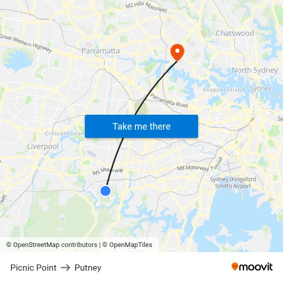 Picnic Point to Putney map