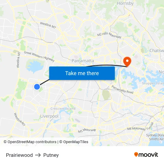 Prairiewood to Putney map