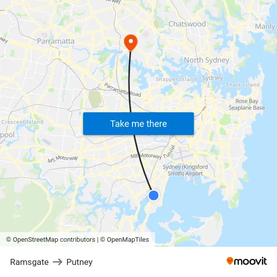 Ramsgate to Putney map