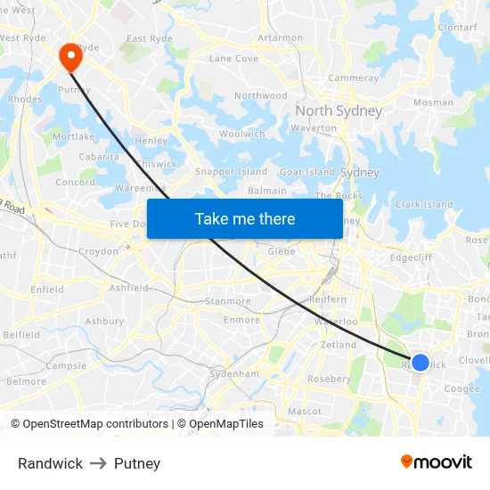 Randwick to Putney map