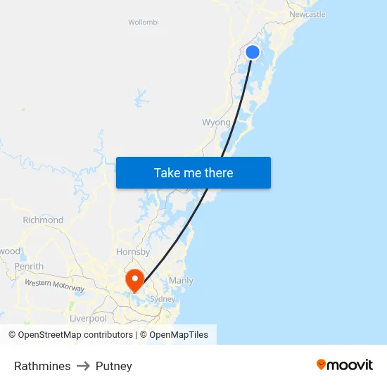 Rathmines to Putney map