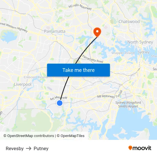 Revesby to Putney map