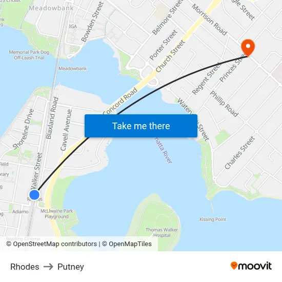 Rhodes to Putney map
