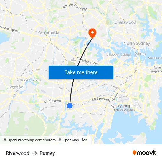 Riverwood to Putney map