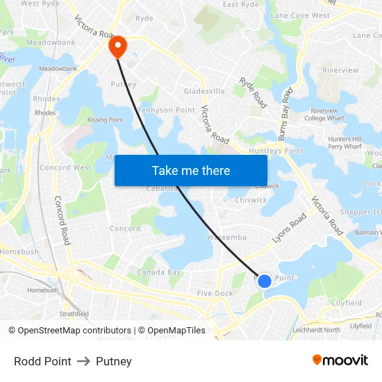 Rodd Point to Putney map