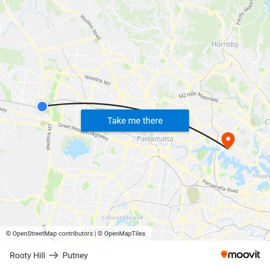 Rooty Hill to Putney map