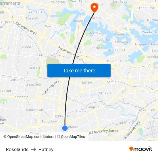 Roselands to Putney map