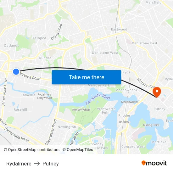 Rydalmere to Putney map