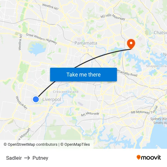 Sadleir to Putney map