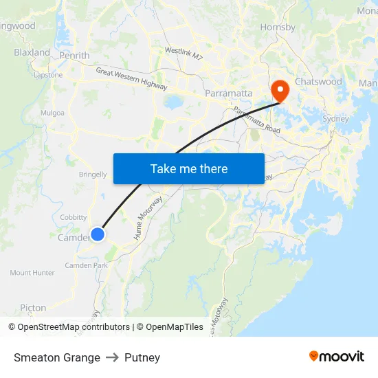 Smeaton Grange to Putney map