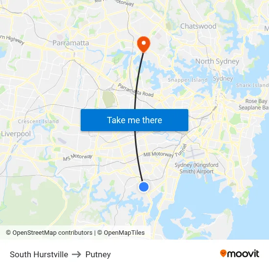 South Hurstville to Putney map