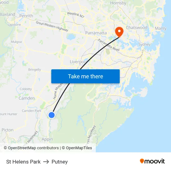 St Helens Park to Putney map