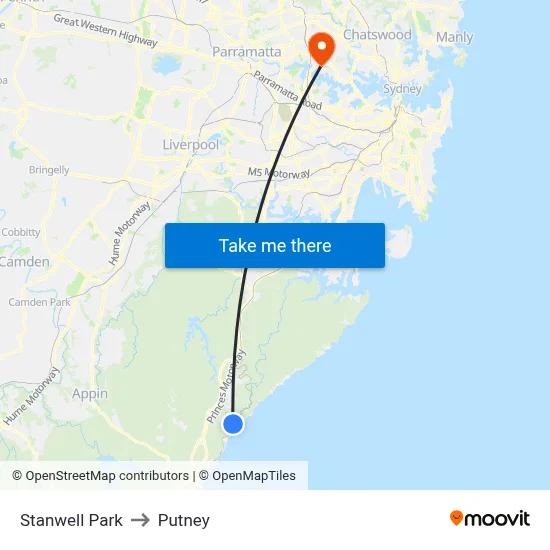Stanwell Park to Putney map