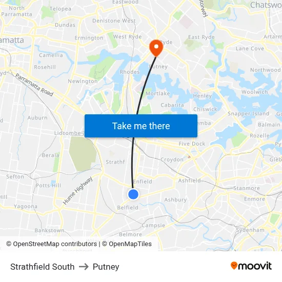 Strathfield South to Putney map