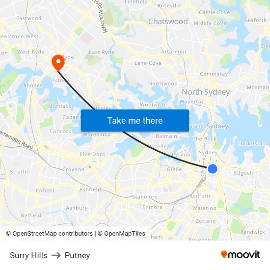 Surry Hills to Putney map