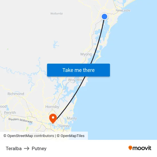 Teralba to Putney map