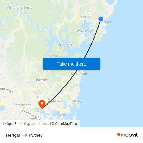 Terrigal to Putney map