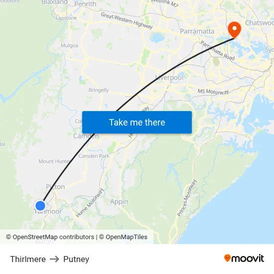 Thirlmere to Putney map