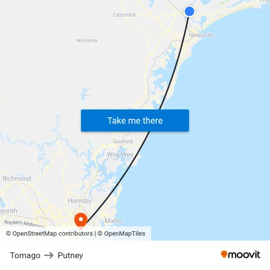 Tomago to Putney map