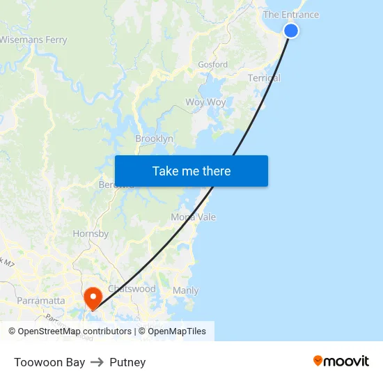 Toowoon Bay to Putney map